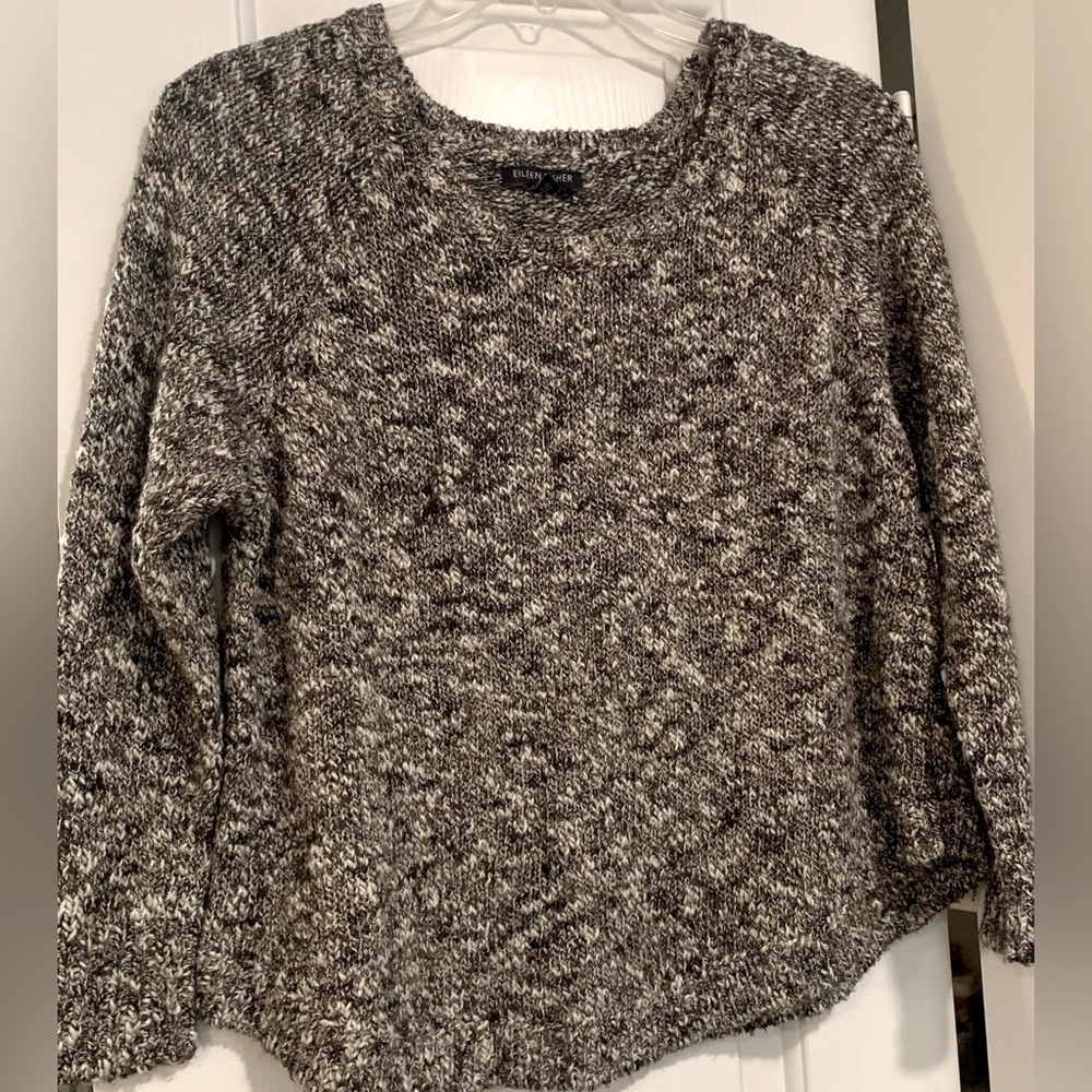 Eileen Fisher Women’s Pullover Sweater Brown & White Dappled Tight Knit; Size M